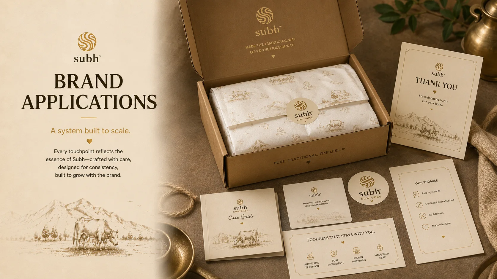 Subh Ghee — Packaging Design packaging & visual design mockup 14 by Raghav Chopra